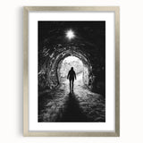 Silver-framed landscape artwork featuring intricate cave designs, elegantly presented with a white mat, perfect for enhancing any modern decor.
