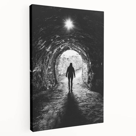 Stretched canvas artwork depicting a serene landscape with caves, showcasing earthy tones and intricate textures, perfect for enhancing modern home decor.