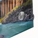 Close-up of a vibrant acrylic landscape artwork depicting dramatic cliffs and ocean waves, showcasing rich colors and intricate textures, ideal for modern home decor.