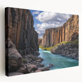 Vivid stretched canvas artwork showcasing dramatic cliffs and landscapes in warm earthy tones, perfect for enhancing home decor or art collections.