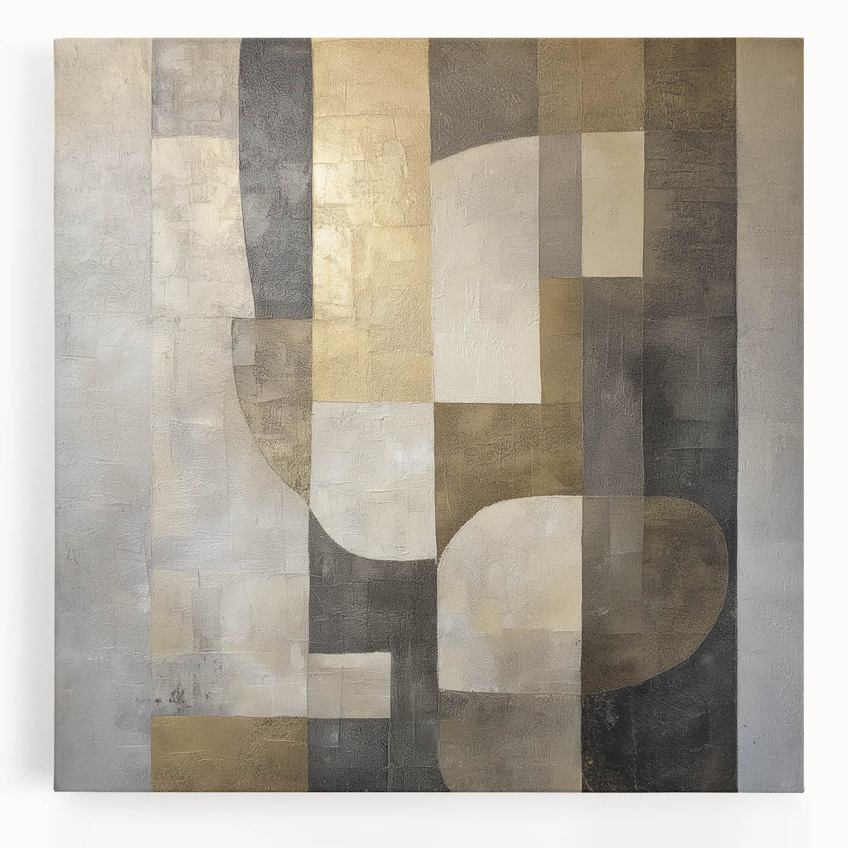 Abstract Geometric Wall Art – Gold and Gray Modern Canvas Print
