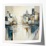 Abstract architectural wall art print showcasing geometric shapes and bold colors, set in a glossy finish, perfect for modern home decor.