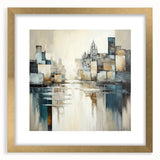 Abstract architecture wall art framed in gold, showcasing geometric shapes and soft colors, adding a modern touch to any interior decor. Perfect for enhancing living spaces.