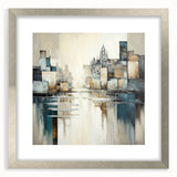 Abstract architecture wall art in a silver frame, showcasing geometric patterns and modern design elements, perfect for contemporary home decor.