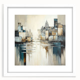 Abstract architecture wall art featuring geometric shapes and a minimalist design, framed with a white mat for a modern aesthetic, ideal for contemporary home decor.