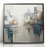 Framed abstract architecture wall art featuring intricate geometric patterns in black and white, showcasing modern design elements with a sleek acrylic finish.