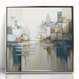 Framed abstract architecture wall art showcasing intricate silver acrylic details, perfect for modern home decor. Ideal for adding elegance to living spaces.