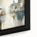 Abstract architecture wall art featuring geometric shapes and vibrant colors, framed and ready to hang, ideal for modern home decor or office spaces.