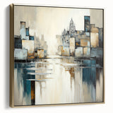 Abstract architecture wall art featuring a dynamic silver and gold color scheme, elegantly framed and perfect for modern home decor, showcasing geometric shapes and lines.