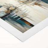 Abstract architectural wall art on rolled canvas, showcasing geometric shapes in vibrant colors like blue and orange, ideal for modern decor. Packaged securely in a sturdy cardboard tube for safe delivery.