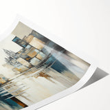 Abstract architectural wall art print showcasing geometric shapes in bold colors, rolled and ready for display, emphasizing modern design aesthetics.