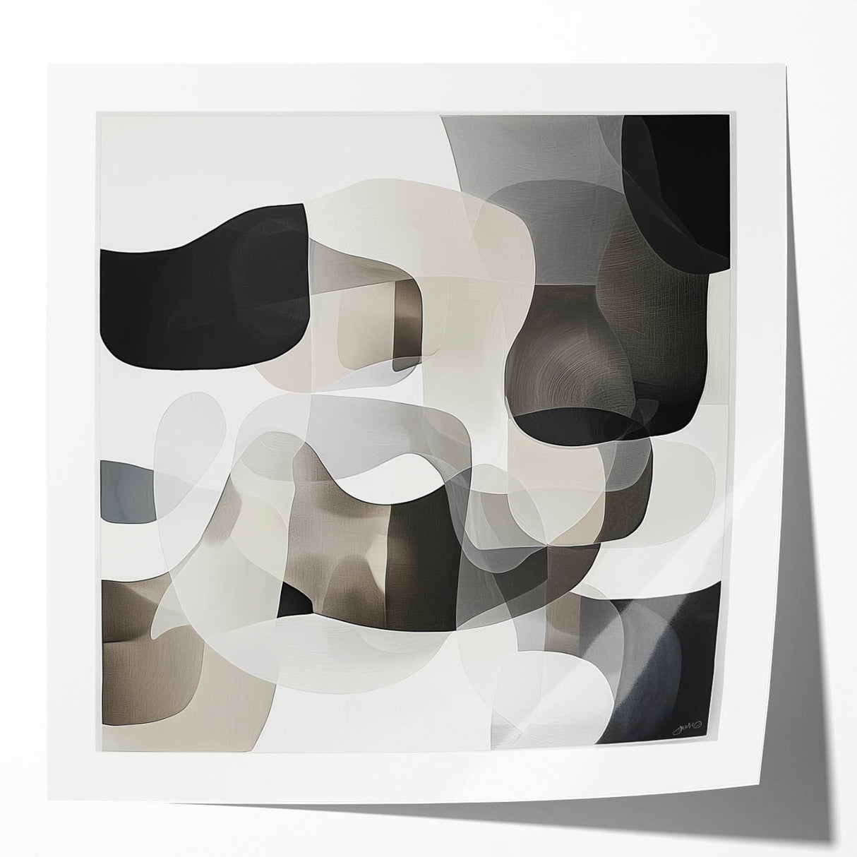 Abstract geometric design print mockup featuring vibrant colors and glossy finish, showcasing modern art aesthetics in a stylish setting for interior decor inspiration.