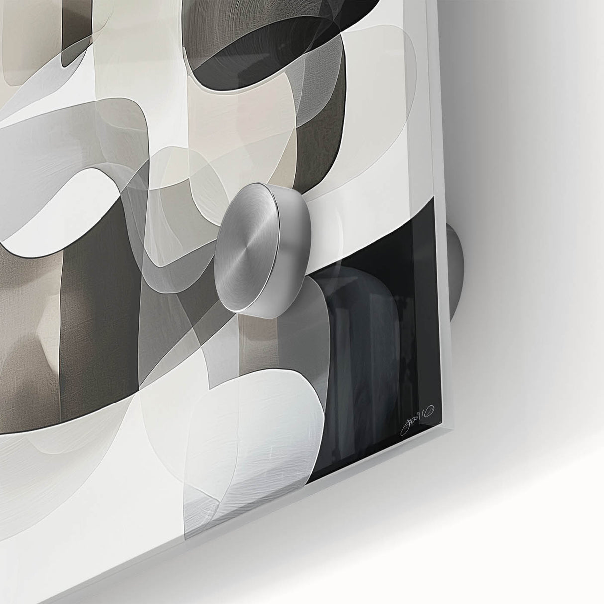Close-up of a vibrant geometric abstract design in acrylic glass, showcasing bold colors and intricate patterns, ideal for modern home decor and artistic displays.