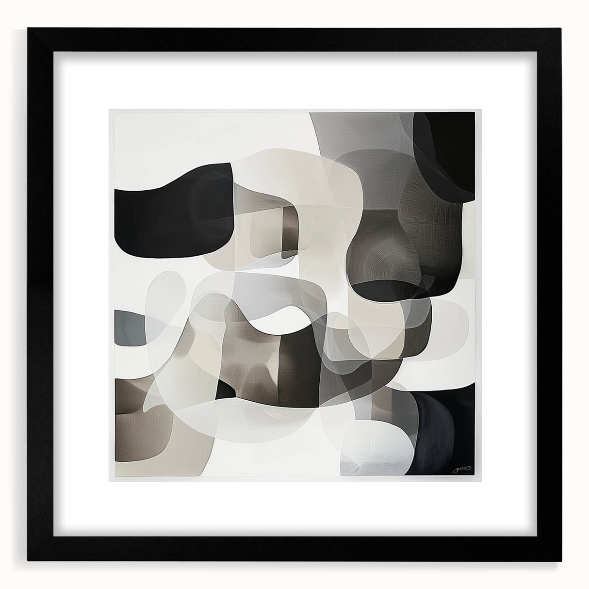Abstract geometric frame in matte black, showcasing a modern design with sharp angles and clean lines, perfect for contemporary decor and art display.