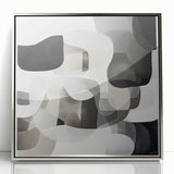 Framed abstract geometric acrylic artwork in silver, showcasing intricate shapes and modern design, perfect for enhancing contemporary home decor.