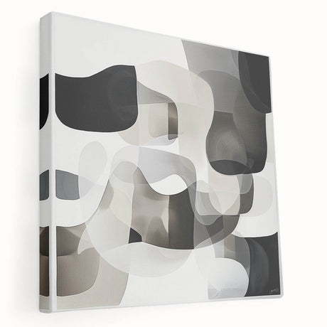 Abstract geometric stretched canvas artwork showcasing vibrant colors and intricate shapes, ideal for modern home decor. The side view highlights its depth and texture, making it a striking addition to any interior space.