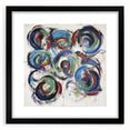 Abstract splatters frame with a black mat, showcasing vibrant paint splashes in various colors, ideal for modern decor and artistic displays.