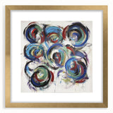 Abstract splatter art frame with a gold mat, showcasing vibrant colors and dynamic patterns, perfect for modern home decor and artistic displays.