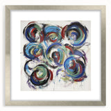 Abstract splatter frame with a silver mat, showcasing colorful paint splashes, ideal for modern home decor and art displays, enhancing any wall aesthetic.