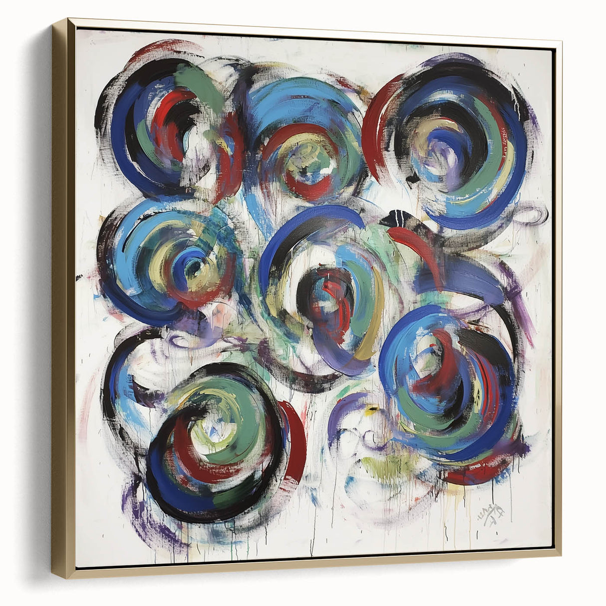 Framed abstract canvas art featuring dynamic splatters in silver and gold colors, ideal for modern home decor, adding a touch of elegance and creativity.