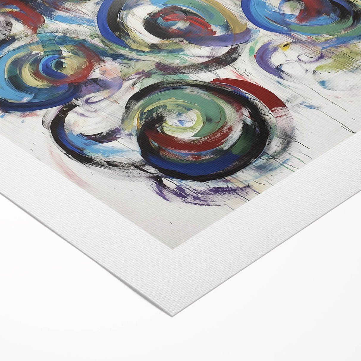 Abstract splatter design on rolled canvas showcasing vibrant colors and dynamic patterns, ideal for modern home decor. Packaged securely in a cardboard tube for safe delivery.