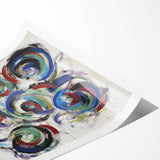 Abstract splatter art print on rolled canvas, showcasing vibrant colors and dynamic patterns, ideal for modern home decor or artistic displays. Packaged securely in a tube for delivery.