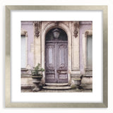 Textured abstract art print featuring a silver-framed depiction of a French door, ideal for bedroom wall decor.