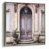 Landscape art painting of a French door in black and colorful tones on framed canvas, ideal for living room decor.