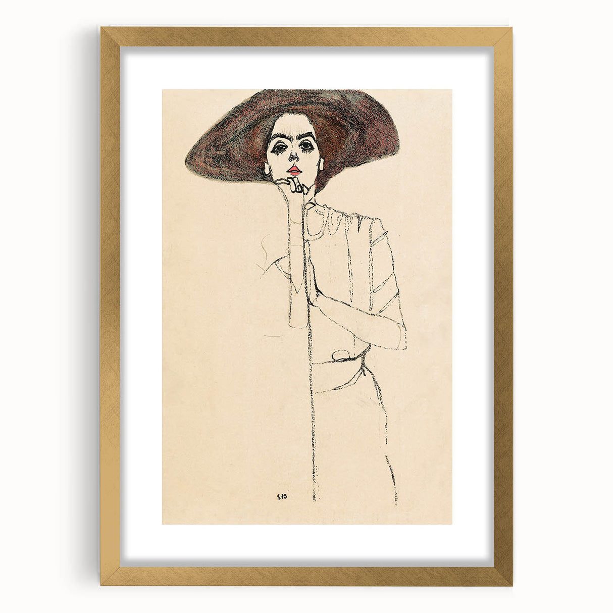 Timeless Art Deco Wall Art - Minimalist Woman in Large Hat Illustration