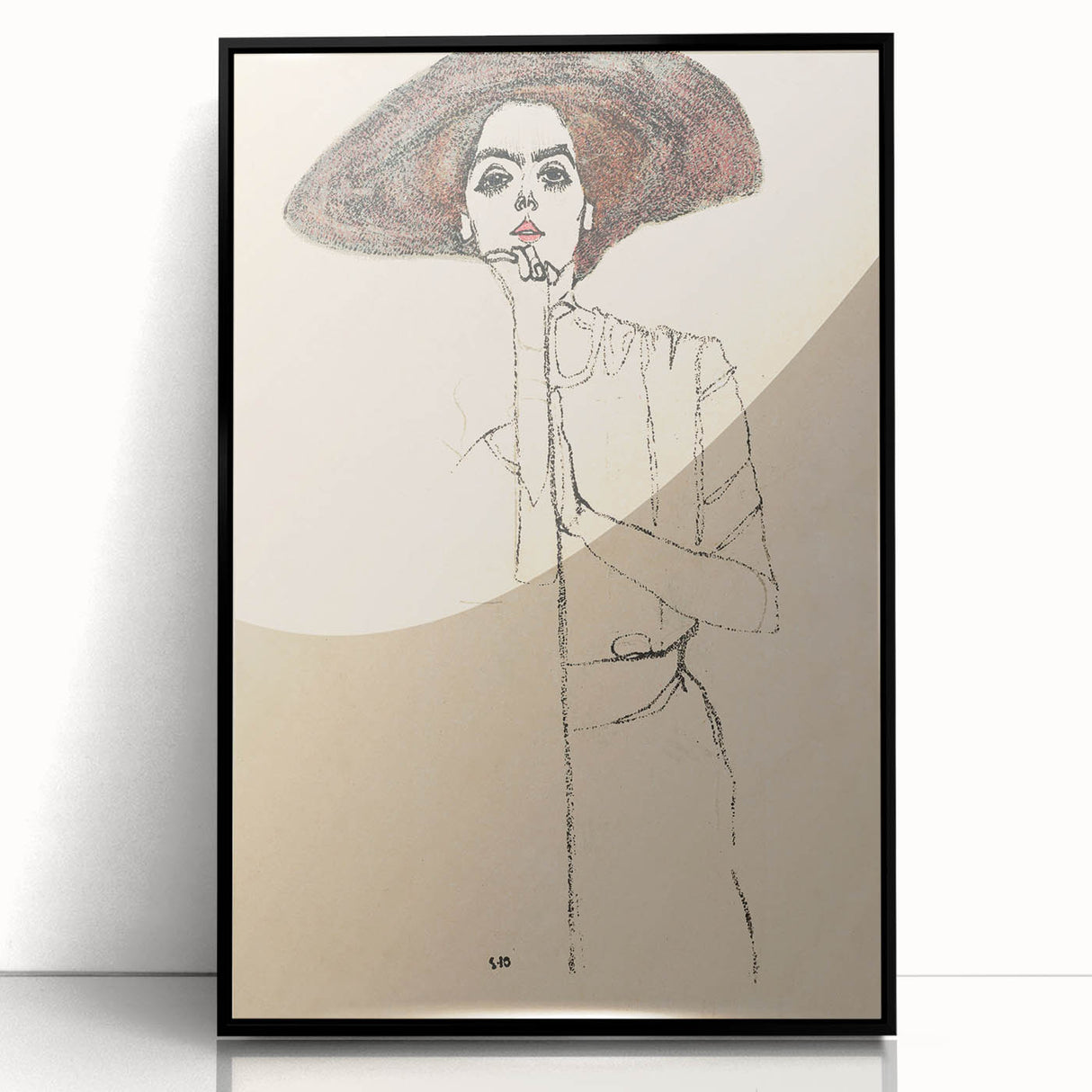 Timeless Art Deco Wall Art - Minimalist Woman in Large Hat Illustration