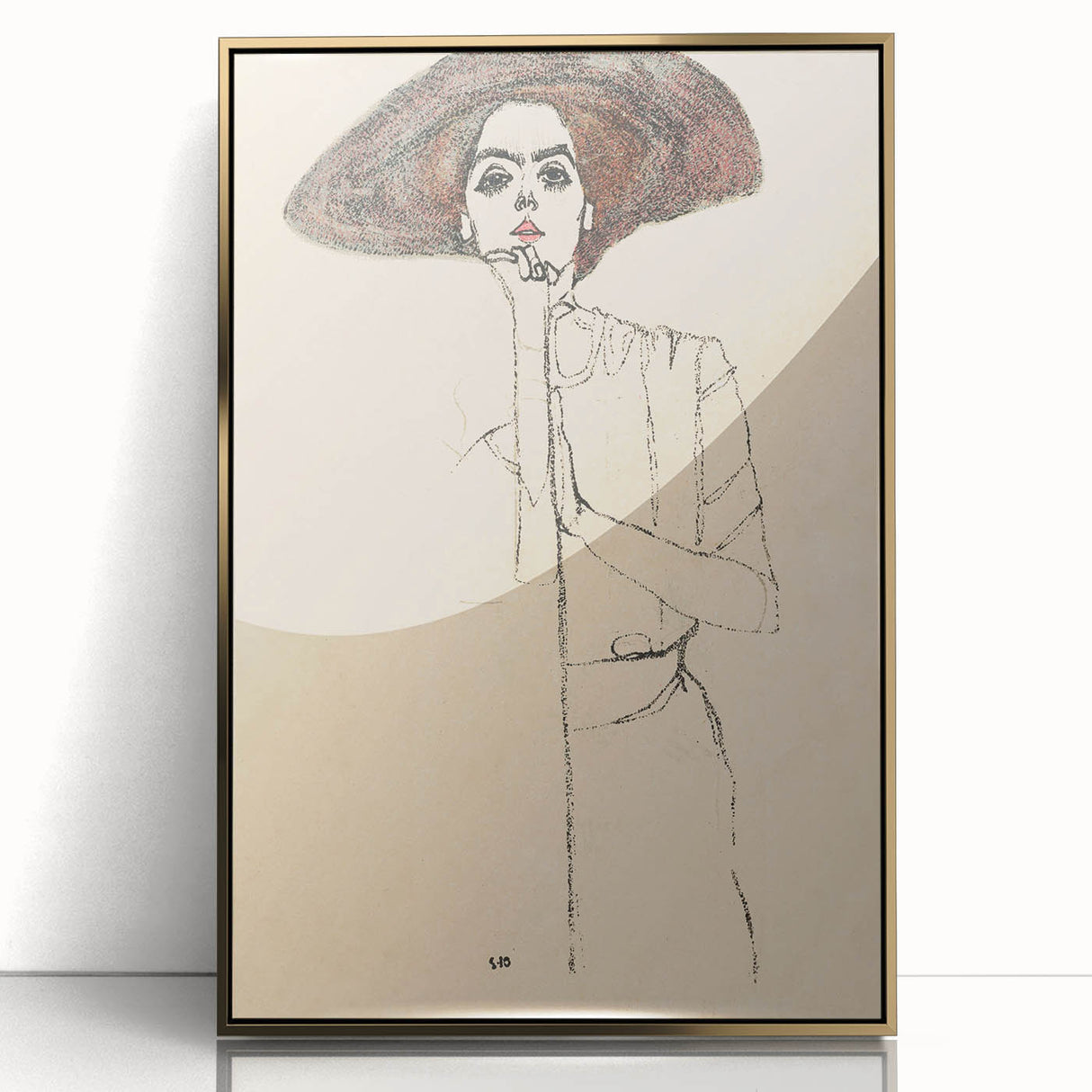 Timeless Art Deco Wall Art - Minimalist Woman in Large Hat Illustration