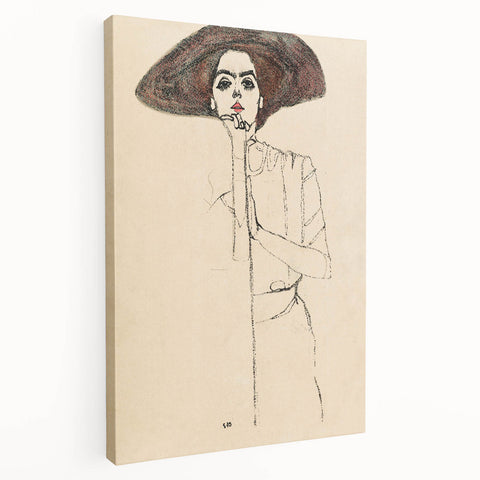 Timeless Art Deco Wall Art - Minimalist Woman in Large Hat Illustration