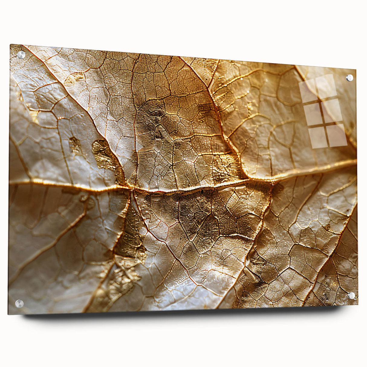 Acrylic wall art featuring a vibrant floral and botanical design with layered leaves, displayed in a modern setting, showcasing intricate details and colors. Perfect for home decor enthusiasts looking to enhance their interiors with nature-inspired aesthetics.