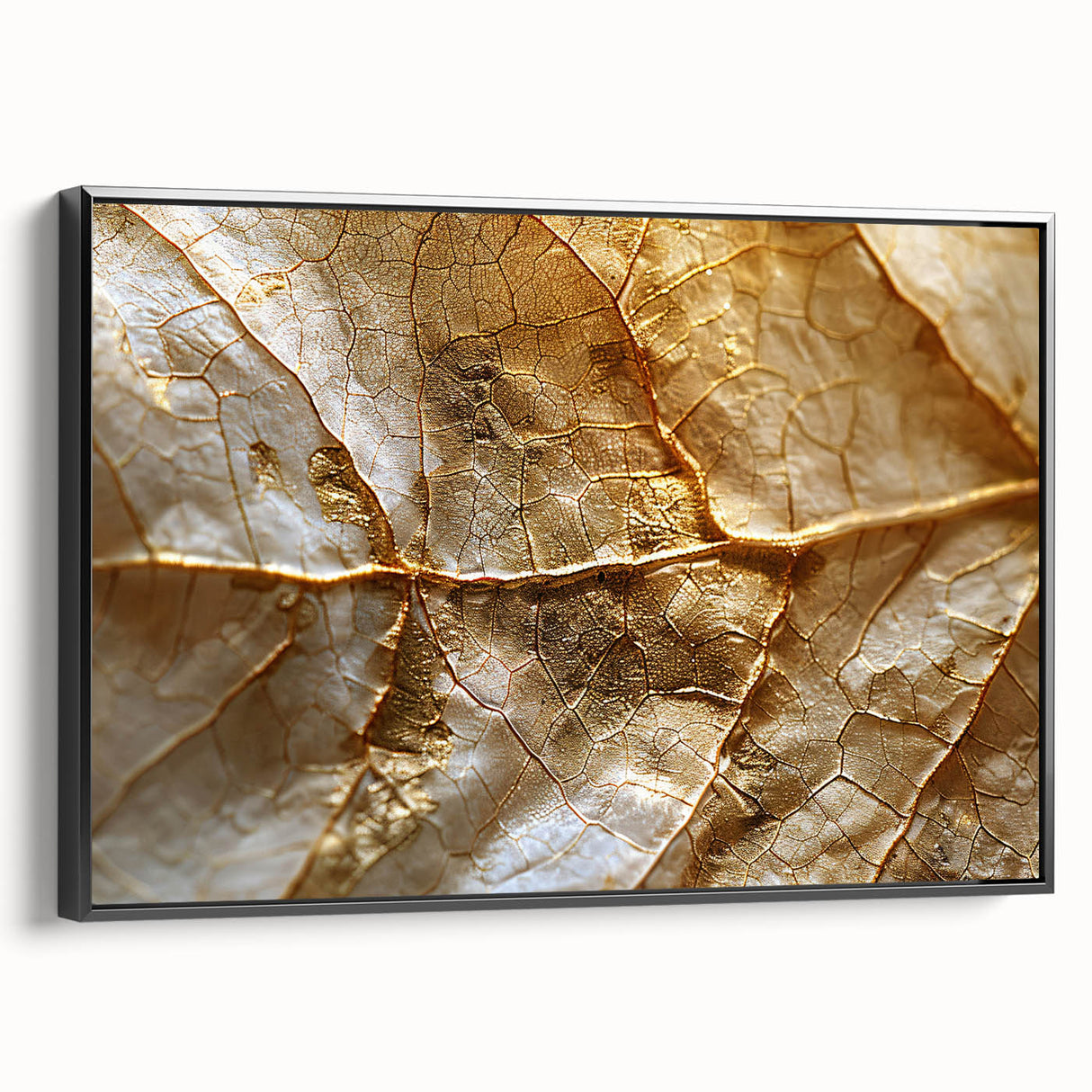 Framed canvas wall art showcasing a vibrant floral and botanical design with black accents, elegantly displayed from a side view, perfect for home decor.