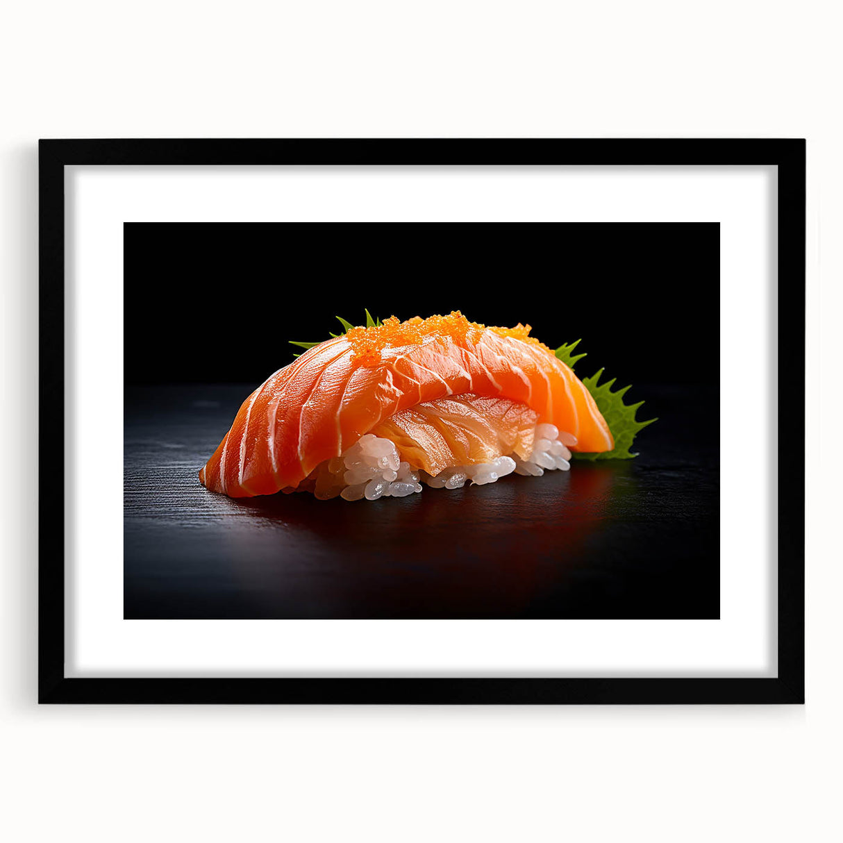 Extra large abstract art print featuring colorful, textured depictions of various food dishes, framed in black.