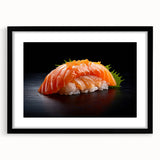 Extra large abstract art print featuring colorful, textured depictions of various food dishes, framed in black.