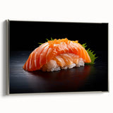 Framed canvas featuring vintage poster art of colorful food dishes on a black background, suitable for kitchen decor.