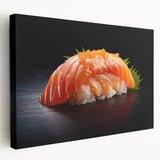 Large canvas depicting various colorful food dishes, ideal for kitchen wall art.