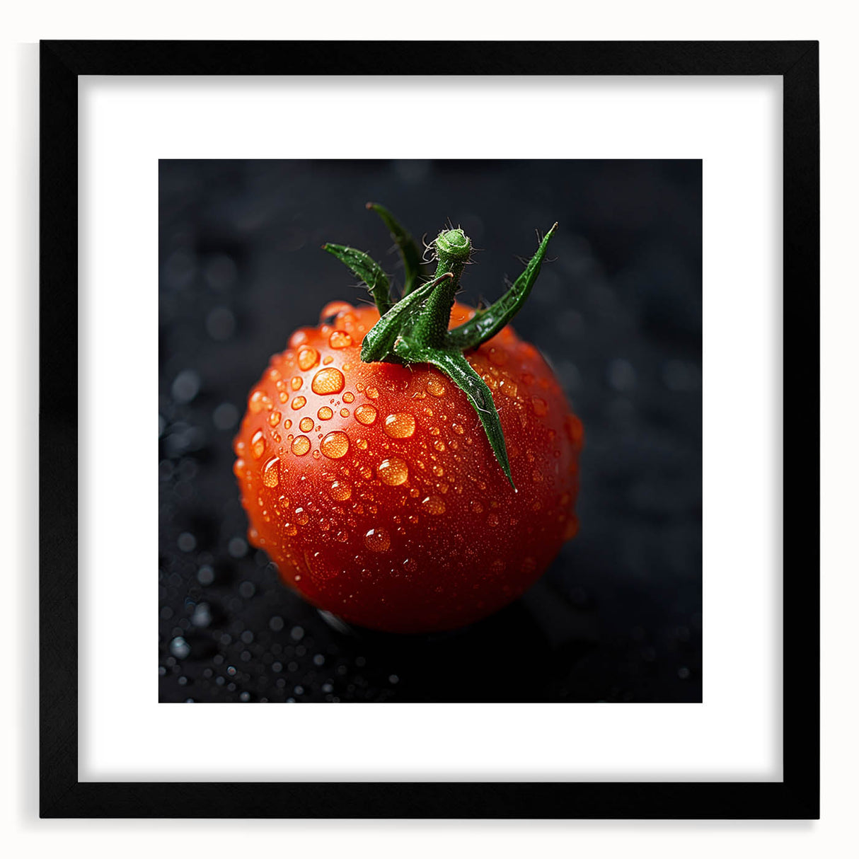 Extra large abstract art print featuring textured fruits in vibrant colors on a black framed canvas.