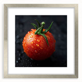 Textured art print featuring abstract fruits in muted earth tones, framed in silver, ideal for bedroom decor.