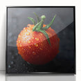 Large abstract wall art featuring colorful fruits in a mid-century modernist style, acrylic print framed in black.