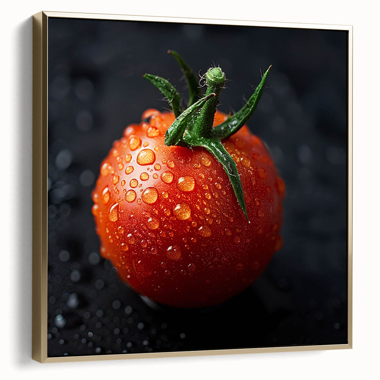 Framed canvas wall art featuring a vintage landscape painting of fruit in silver and gold tones, suitable for bedroom decor.