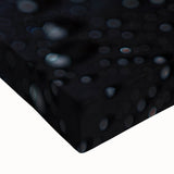 Large art of a black and white landscape painting featuring assorted fruits on a stretched canvas.