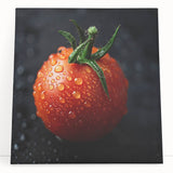 Black and white stretched canvas featuring an array of fruits, ideal for kitchen wall art.