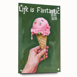 Large abstract wall art on acrylic glass depicting vibrant food-inspired motifs, ideal for dining room decor.