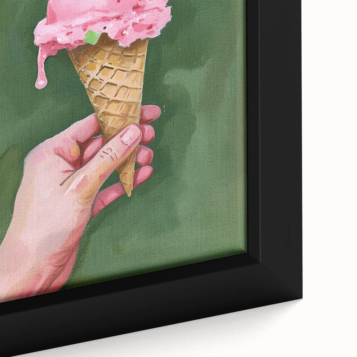 Extra large black wall art on canvas featuring colorful, textured food motifs, ideal for living room decor.