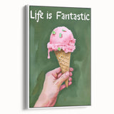 Vintage poster art featuring colorful culinary motifs on a large framed canvas, ideal for living room decor.