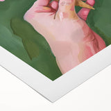 Art deco poster featuring a stylized coffee cup and saucer in muted brown and cream tones on rolled canvas.