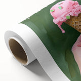 Art deco poster featuring stylized fruits in bold colors on rolled canvas, ideal for nursery wall art.