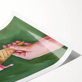 Extra large wall art featuring black and white line art flowers on a rolled print, suitable for large living room decor.